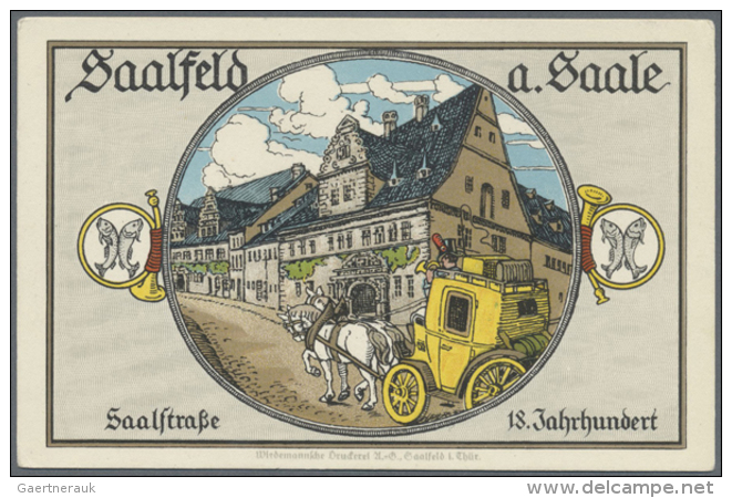 SAALFELD/Saale (alte PLZ 6800) 5 Dekorative Kolorierte Alte Ansichtskarten Mit Motiven Der Notgeldserie Von 1921,... - Autres & Non Classés
