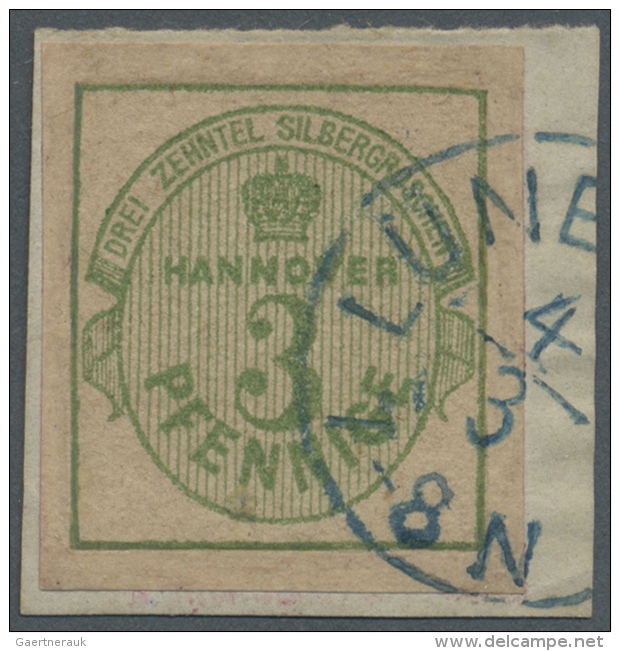 1863, 3 Pf. / 3/10 Sgr Auf Briefst&uuml;ck Mit Teilabschlag "L&Uuml;NE(BURG) 4/3 7-8 N" (D+) - Hanovre