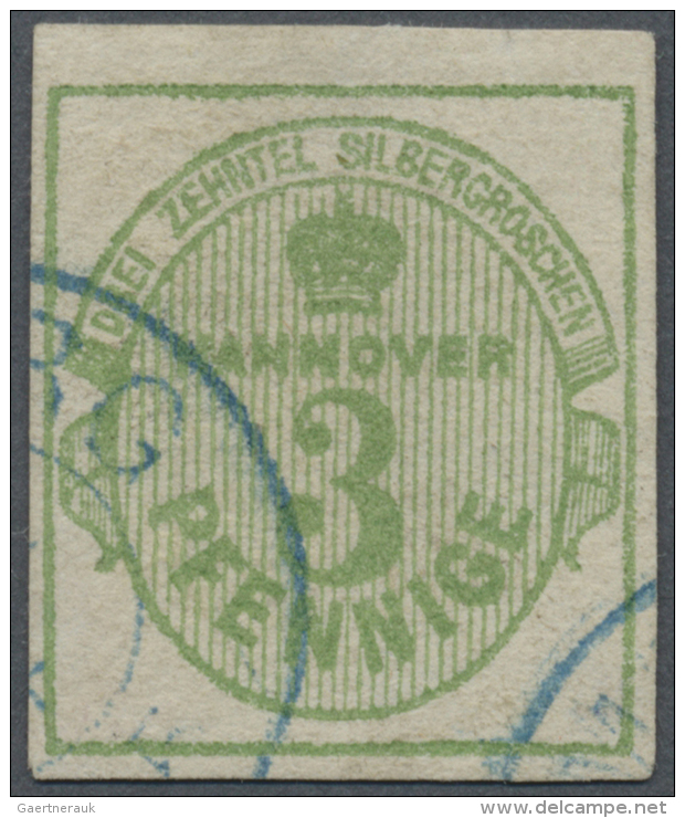 1863, 3 Pfg. / 3/10 Sgr. Olivgr&uuml;n, Allseits Breitrandig, Gestempelt "(HAMBU)RG", Leichte M&auml;ngel (u.a.... - Hanover