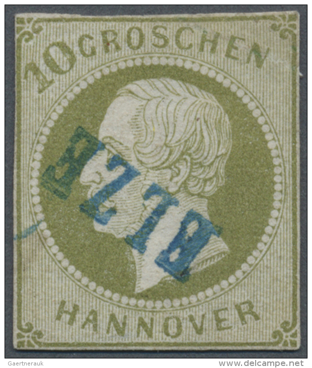1861, 10 Groschen Gr&uuml;nlicholiv Sauber Gestempelt "ELZE" Langstempel, Linke Obere Ecke Repariert, Langstempel... - Hanovre