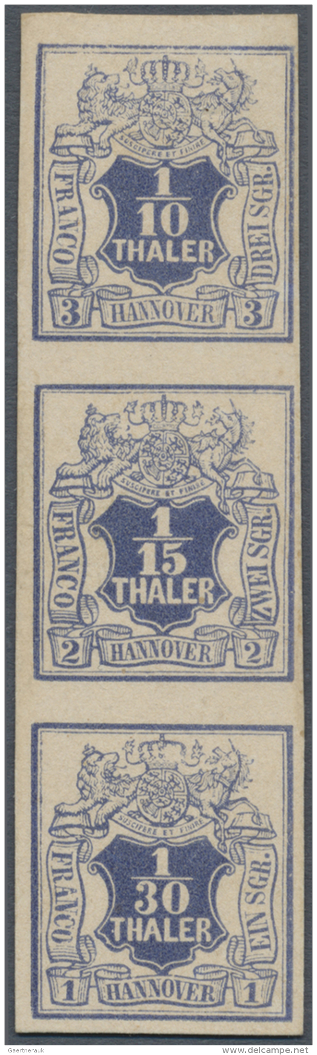 1851,  1/30 Th. Bis 1/10 Th. Blau Auf Wei&szlig;, Neudrucke Von Culemann 1864 Im Senkrechten Dreierstreifen,... - Hanovre