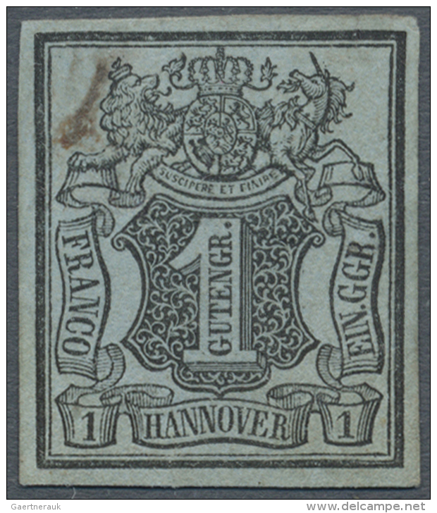1851, 1 Gr. Schwarz Auf Hellgraublau Mit WZ 1, Ungebraucht Mit Gummiresten, Farbfrisch Und Allseits Breitrandig,... - Hanovre