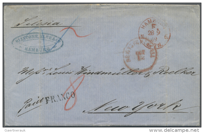 1869, 28.9., HAMBURG FNG, Guter Abschlag Auf Brief Nach New York, Bef&ouml;rdert Mit Der 'Silesia' Der HAPAG, Mit... - Hambourg
