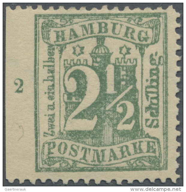 1867, 2 1/2 S Dunkelolivgr&uuml;n Vom Linken Rand Mit Reihenz&auml;hler "2" Ungebraucht Ohne Gummi, Links Senkrecht... - Hambourg