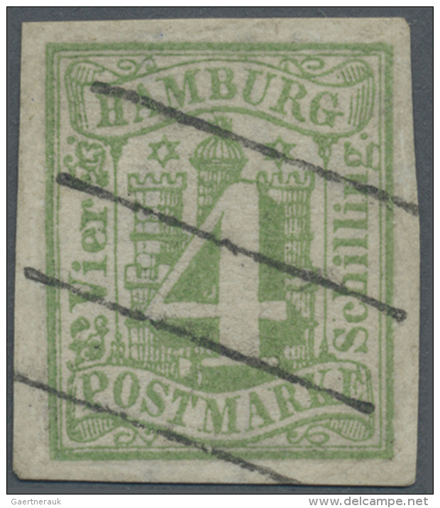 1858, 5 Schilling Bl&auml;ulichgr&uuml;n, Allseits Breitrandiges Luxusst&uuml;ck Vom Linken Bogenrand Mit Wz... - Hambourg