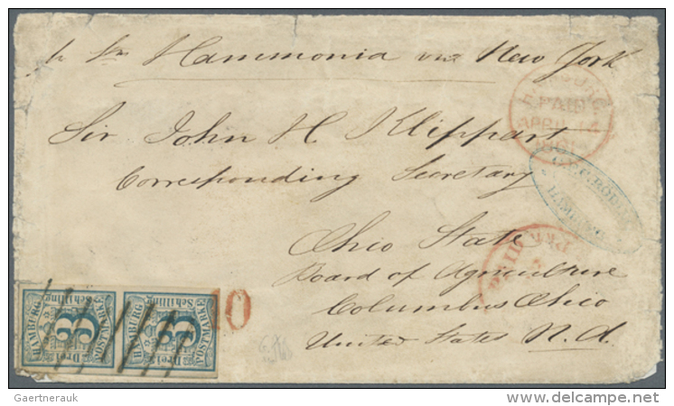 1859, 3 Sch. Preussischblau, Breitrandiges, Senkrechtes Kabinettpaar Als &auml;u&szlig;erst Seltene Frankatur Auf... - Hambourg