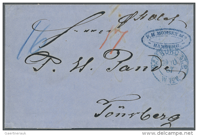 1867, "HAMBURG ST.P. 29.10.67", Blauer DKr. Auf Komplettem Faltbrief Mit R&uuml;ckseitigem Blauem Oval-Stempel... - Hamburg