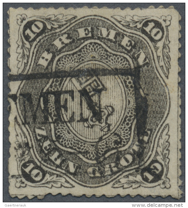 1863, 10 Gr. Schwarz, Durchstochene Marke Mit Leicht Gerundeter Ecke Oben Rechts, Ansonsten In Tadelloser... - Brême