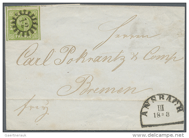 1856, Incoming Mail Aus ANSBACH/Bayern Mit Breitrandiger 9 Kr. Gr&uuml;n Entwertet Mit Idealem GMR "12" (D) - Bremen