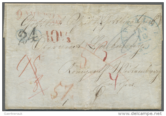 1851, 9 AMERICA/&Uuml;BER BREMEN, Roter L2 Auf Brief Von BUFFALO, NY Nach W&uuml;rttemberg, Geschwungener Ra1 PAID... - Bremen