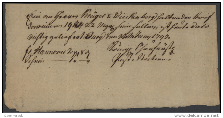 1792, Fr&uuml;her Einlieferungsschein F&uuml;r Einen Wertbrief! Von 'Burg Juni 1792' Und 'fr. Hannover' (D) - Brême