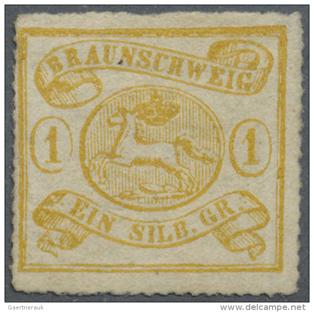 1864, Wappenausgabe 1 Sgr. (ocker)gelb Mit Linienf&ouml;rmigem Durchstich 12, Ungebraucht Mit Originalgummi Und... - Brunswick