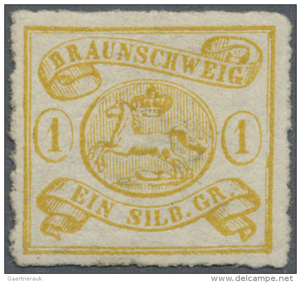 1864, Wappenausgabe 1 Sgr. (ocker)gelb Mit Linienf&ouml;rmigem Durchstich 12, Ungebraucht Mit Gr&ouml;sstenteils... - Brunswick
