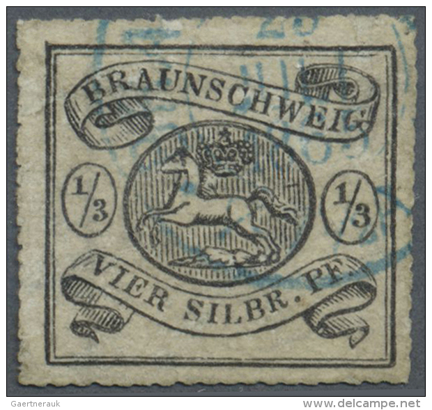 1864, 1/3 Sgr. Schwarz Auf Wei&szlig; Mit Bogenf&ouml;rmigem Durchstich 16, Farbfrische Marke Mit Blauem K2... - Brunswick
