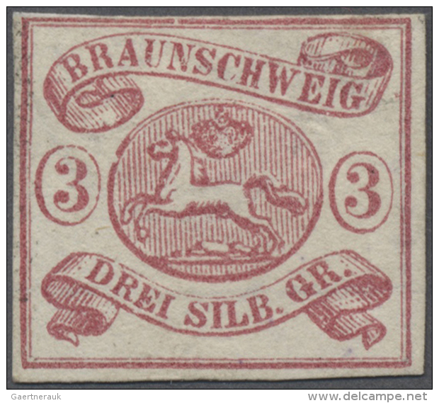 1861, 3 Sgr. Lebhaftkarmin (b-Farbe!), Ungebraucht Ohne Gummi, Farbfrisch Und Oben Knapp Voll- Sonst Allseits... - Brunswick