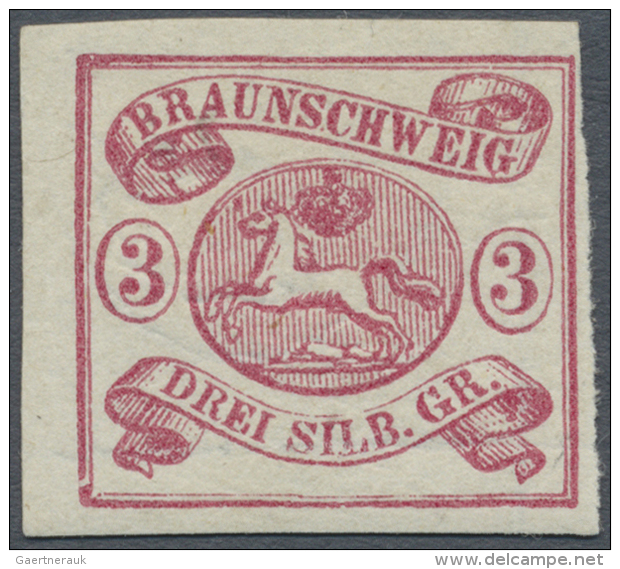 1861, 3 Sgr. Lebhaftkarmin, Ungebrauchtes Kabinettst&uuml;ck Mit Originalgummi, Allseits Voll/breitrandig Und... - Brunswick