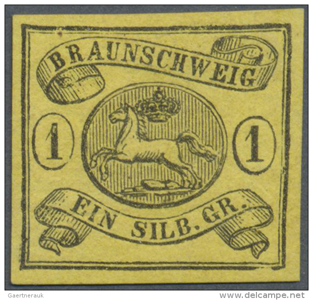 1861, Wappenausgabe 1 Sgr. Schwarz Auf Gelbem Papier Mit Wasserzeichen, Ungebraucht Mit Originalgummi Und Falzrest,... - Brunswick