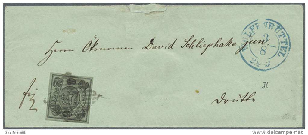1861, 1/2 Gr./5 Pfg. Schwarz Auf Gr&uuml;n, Allseits Breitrandig Und Farbfrisch Mit Schwarzem Nummernstempel "47"... - Brunswick