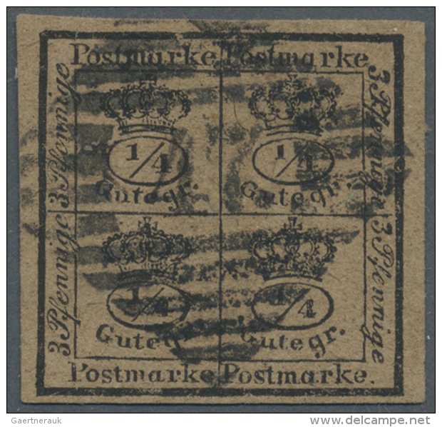 1857, 4/4 Ggr. Schwarz Auf Gelbbraunem Papier Mit Roten Punkten ("b" Ist Hier Die Fr&uuml;hauflage), Allseits... - Brunswick