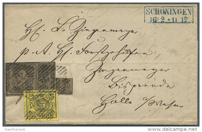 1857 - 1861, Freimarken 4/4 Ggr. (=4x3 Braunschweiger Pfennige), Schwarz Auf Braunem Papier, 4/4 Und &frac34; Davon... - Brunswick