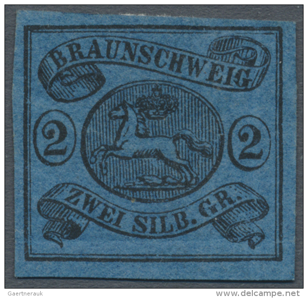 1853, 2 Sgr. Schwarz Auf Blau, Taufrisches Ungebauchtes Kabinettst&uuml;ck, Zudem Deutlich Verschobenes... - Brunswick