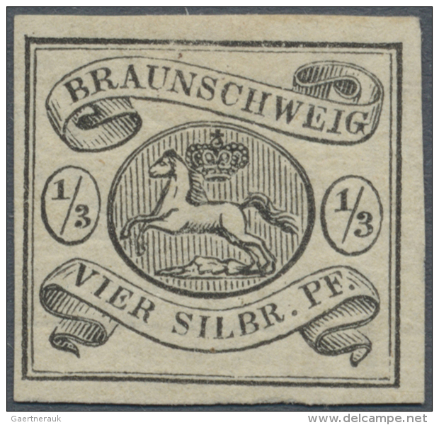 1853,  1/3 Sgr. Schwarz Auf Wei&szlig;, Sehr Frisches Ungebrauchtes Luxusst&uuml;ck Mit Vollem Originalgummi,... - Brunswick