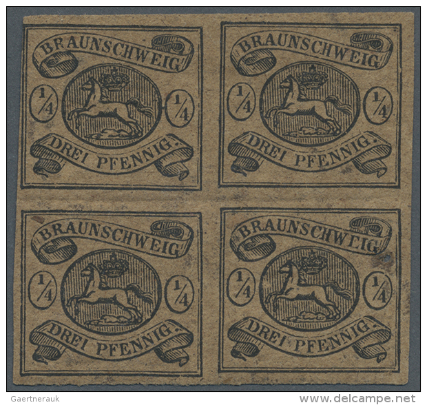 1856, 1/4 Ggr / 3 GPf. Wappen Im Oval Schwarz Auf Braun. Viererblock In Ungebrauchter Erhaltung (Falzreste), Drei... - Brunswick