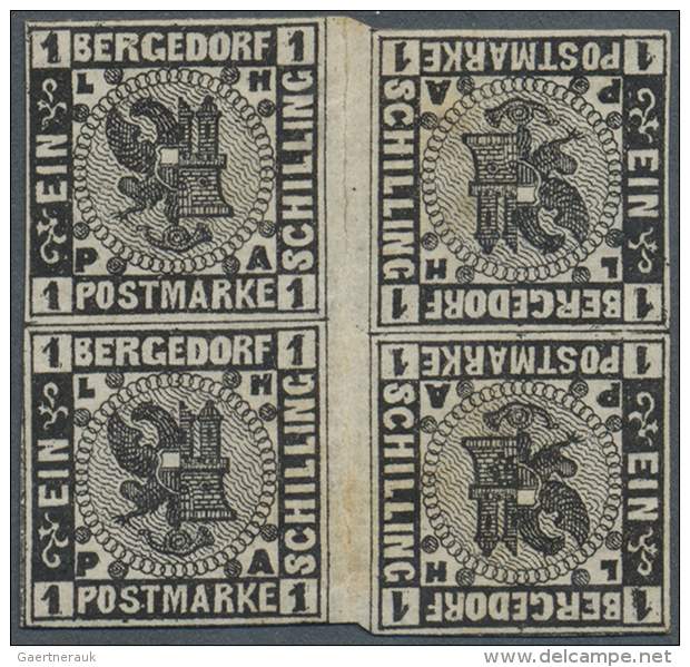 1861, Freimarken Wappen Von L&uuml;beck Und Hamburg 1 S Schwarz Auf Wei&szlig; Im Ungebrauchten... - Bergedorf