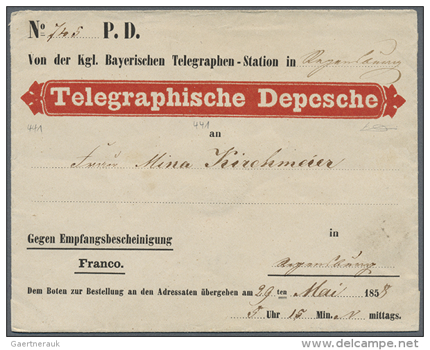 1858/1880, "Telegraphische Depesche" Umschlag In Regensburg 1858 Gelaufen Und "Telegramm" Mit Trauerrand Von Ca.... - Other & Unclassified