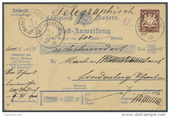 1899, Postanweisung 50 Pf. &uuml;ber 600 Mark Mit Hds. "Telegraphisch" Und K1 MARKT OBERDORF / 7.12.00 (D) - Other & Unclassified