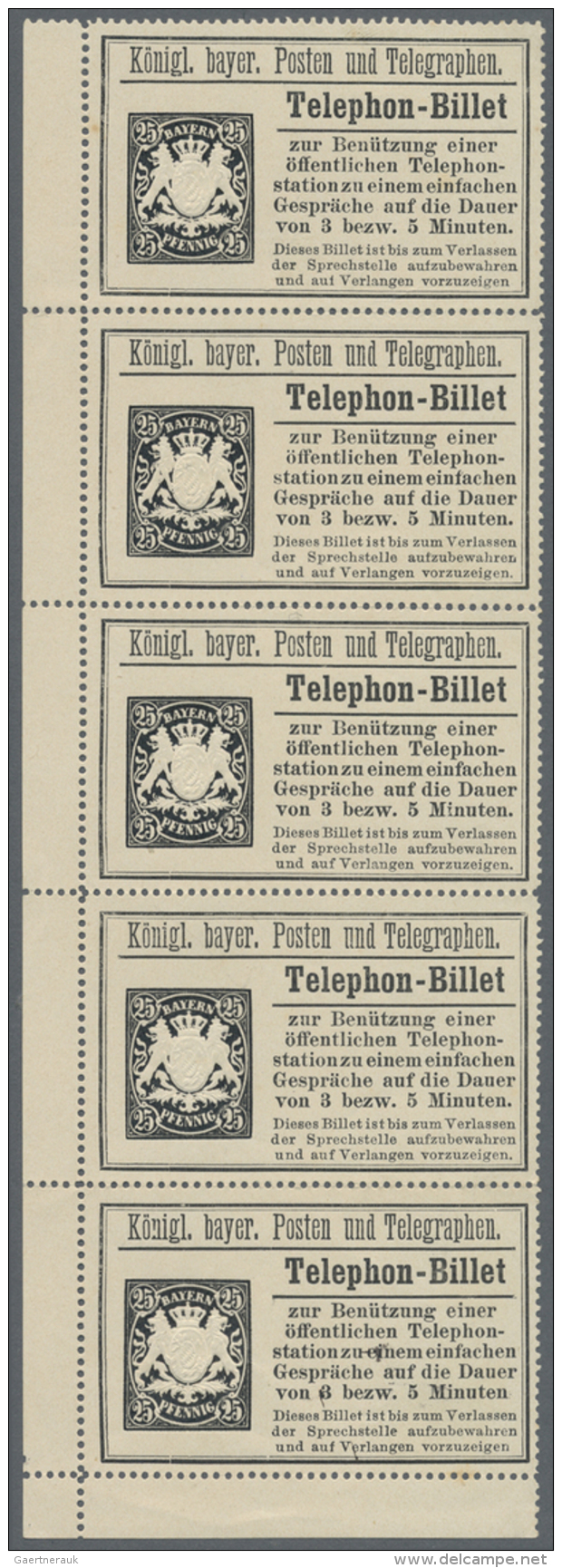 Bayern-Telephonbillets, Nr.15 Im Senkr. F&uuml;nferstreifen. Nr.20 Im Kpl. Zehnerbogen Mit Bug Durch 2 Marken,... - Other & Unclassified