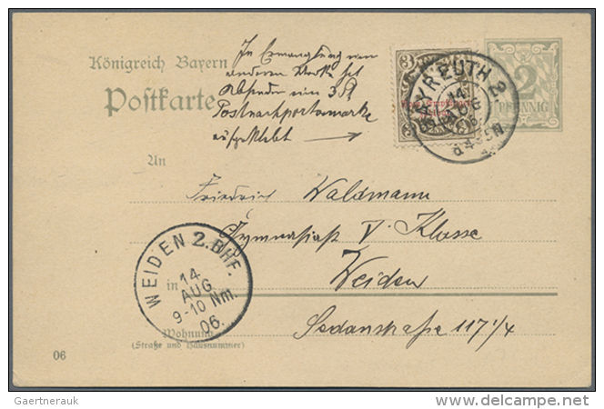 1906, Portomarke 3 Pf. (oxidiert) Als Zusatz Auf Privater Postkarte 2 Pf. Ziffer Auf Raute Mit K2 BAYREUTH 2 /... - Other & Unclassified