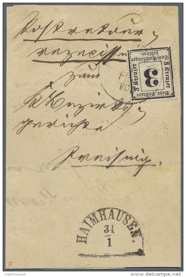 1871, 3 Kreuzer Schwarz Auf Wei&szlig; Als EF Auf Fast Vollst&auml;ndiger "Postretour-Recepisse" Aus "HAINHAUSEN."... - Autres & Non Classés