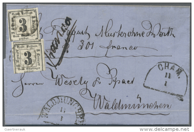 1862, Portomarke 3 Kreuzer Schwarz, Zweimal, Als FREIMARKE Verwendet Auf Faltbrief "1 Paquet Muster Ohne Werth" Von... - Autres & Non Classés