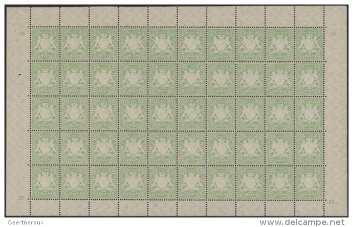 1900, 5 Mark Gr&uuml;n Im Postfrischen Bogen Von 50 St&uuml;ck Mit 4x Plattennummer "26" Im Rand, Fotoattest BPP,... - Other & Unclassified