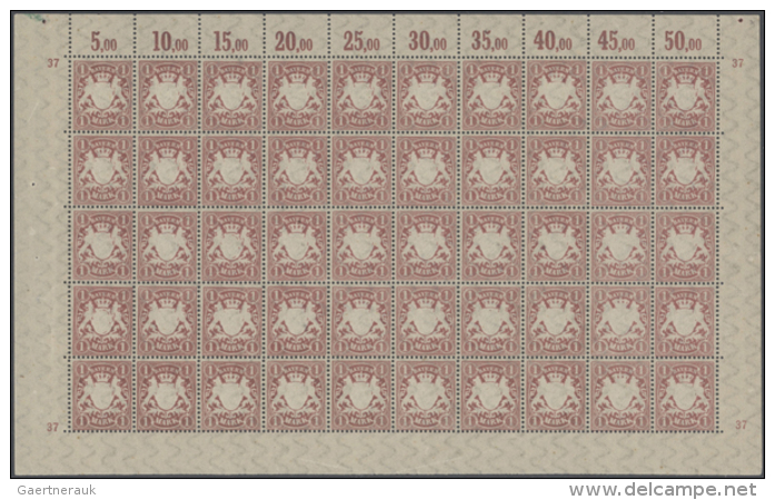 1900, 1 M Rosalila Im Postfrischen Bogen Von 50 St&uuml;ck Mit 4x Plattennummer "37" Im Rand (D) - Other & Unclassified