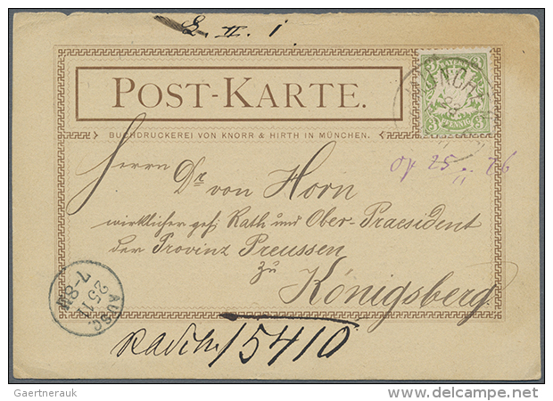 1876, Wappen 3 Pf. Gr&uuml;n Mit WZ 2 Auf Privater Zweifarbiger VORDRUCK-Postkarte Mit Vs. "Buchdruckerei Von... - Autres & Non Classés