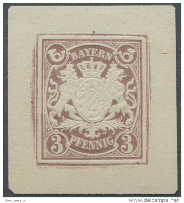 1876 (ca.), Ungez&auml;hnte Proben Der Ganzsachen-Wertstempel Zu 3 Pf., 5 Pf., 10 Pf. Und 20 Pf. In Mattviolett Als... - Autres & Non Classés