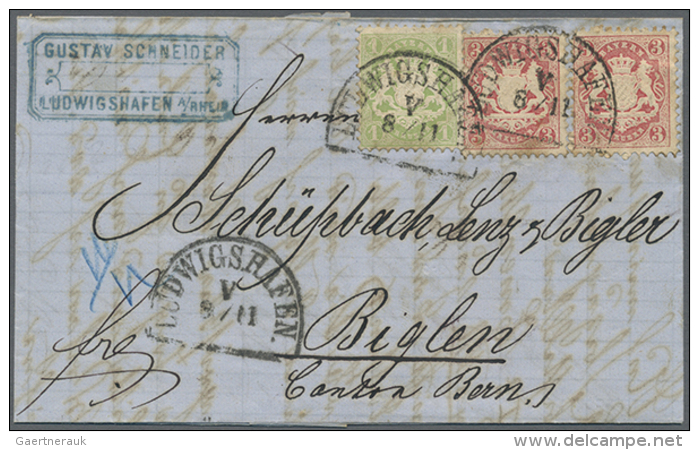 1871/1872, 4 Interessante Faltbriefe Mit Inhalt Und K1 Bzw. HKr LUDWIGSHAFEN In Die Schweiz, Dabei 2x 7Kreuzer... - Other & Unclassified