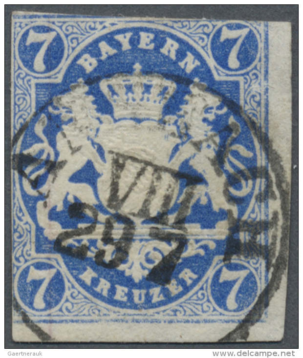 1868, 7 Kr. In Seltener Farbe PREUSSISCHBLAU, Rechts Und Unten Breitrandig, Sonst Ber&uuml;hrt, Kleiner Eckbug,... - Other & Unclassified