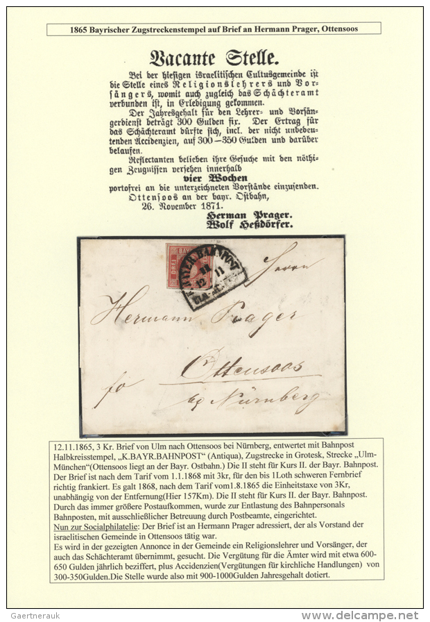 1862, 3 Kreuzer Rot Entwertet Mit Bahnpost-Segmentstpl. "ULM-M&Uuml;NCHEN" Auf Kpl. Faltbrief Von Ulm Nach... - Autres & Non Classés