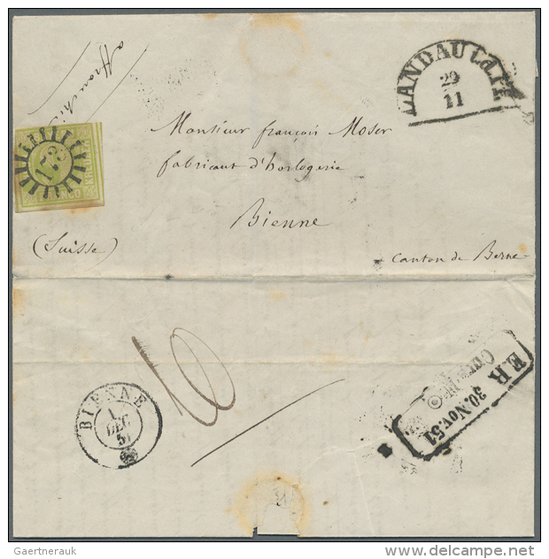 1851, TEILFRANKO-BRIEF Aus Der Pfalz: 9 Kr Gr&uuml;n Mit M&uuml;hlradstempel "173", Daneben Halbkreisstempel... - Autres & Non Classés