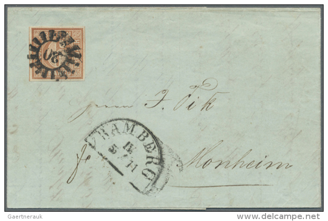 1849, 6 Kr. Braun Platte I Allseits Vollrandig (Oberrand Aus Optischen Gr&uuml;nden Verbreitert), Mit Klarem GMR 20... - Other & Unclassified