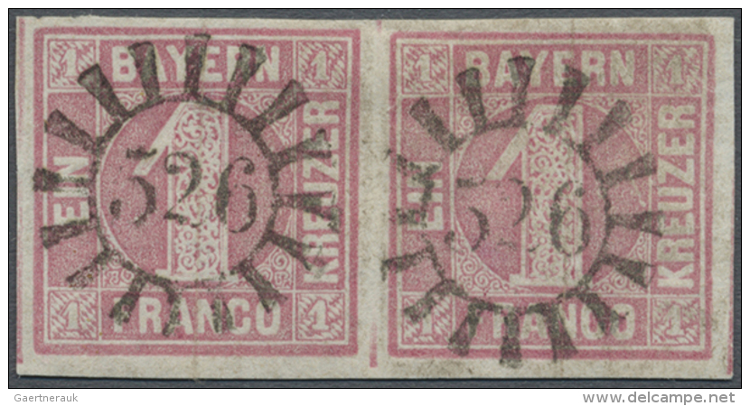 1850, Freiamarke 1 Kr. Rosa Im Waagerechten Paar, Entwertet Mit Zwei GMR "526" (Obernzenn), Signiert Grobe. (D) - Autres & Non Classés