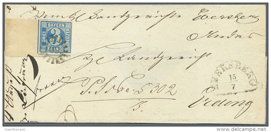 1850, Freimarke 3 Kr. Blau Platte II Auf R&uuml;ckseitig Nicht Kompletter Briefh&uuml;lle, Vollrandig (rechts... - Autres & Non Classés