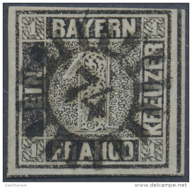 1849, Schwarzer Einser Platte 1 Luxus Exemplar Mit M&uuml;hlradstempel "74" Erbendorf, Voll Bis Breitrandige Marke... - Autres & Non Classés