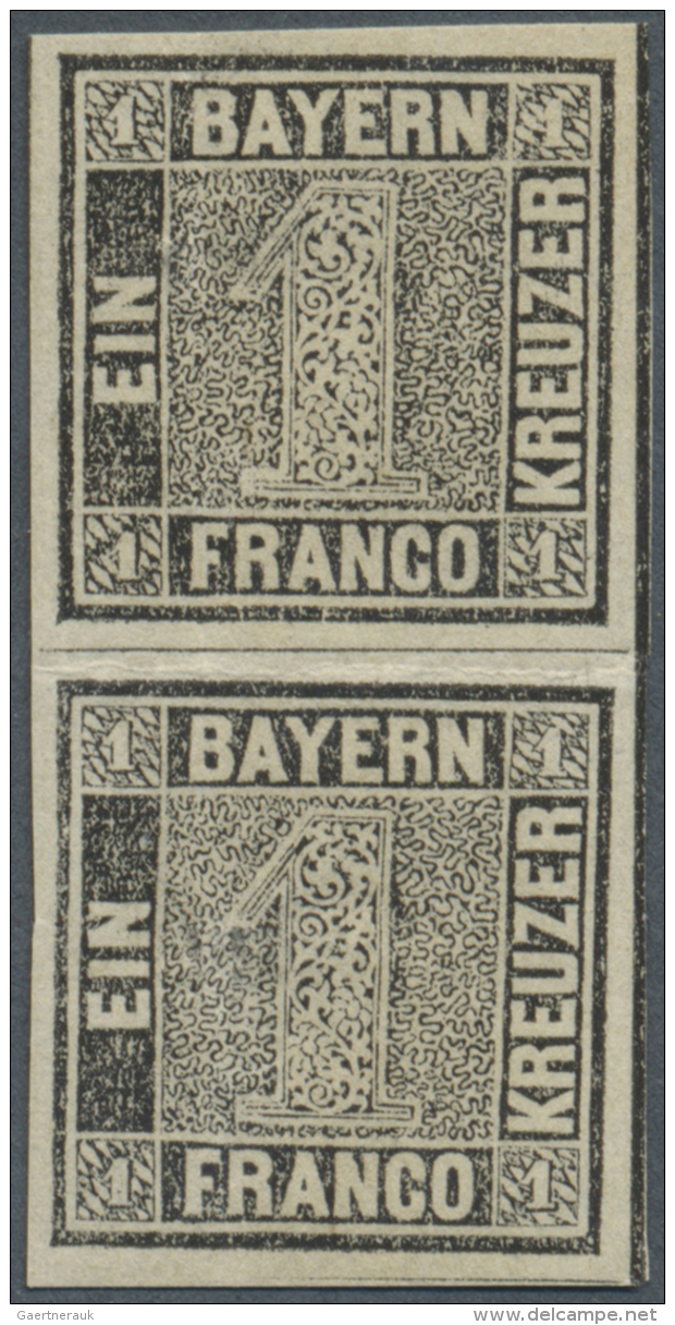 1849, Freimarke, Sog. "Schwarzer Einser" Im Senkrechten Paar, Postfrisch Mit Senkrechten Knitterungen. (D) - Autres & Non Classés