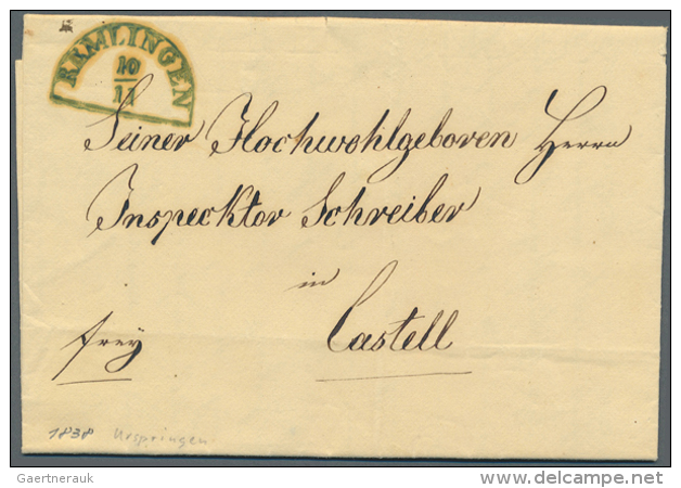 1838, Remlingen, Gr&uuml;ner Segment-Stpl. Auf Bf. 1838 Aus Urspringen Nach Castell, Bei Feuser Weder In Blau Noch... - Autres & Non Classés