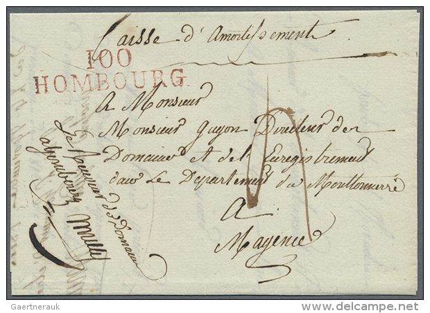 "100 HOMBOURG", Roter L2 Glasklar Auf Komplettem Faltbrief (datiert 1813) Mit Tax-Vermerk Nach Mainz, Luxus (Feuser... - Autres & Non Classés