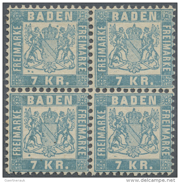 1868, 7 Kr. Hellblau Im Postfrischen 4-er Block Mit Altattest B&uuml;hler "in Jeder Beziehung Echt Und In Feinster... - Andere & Zonder Classificatie